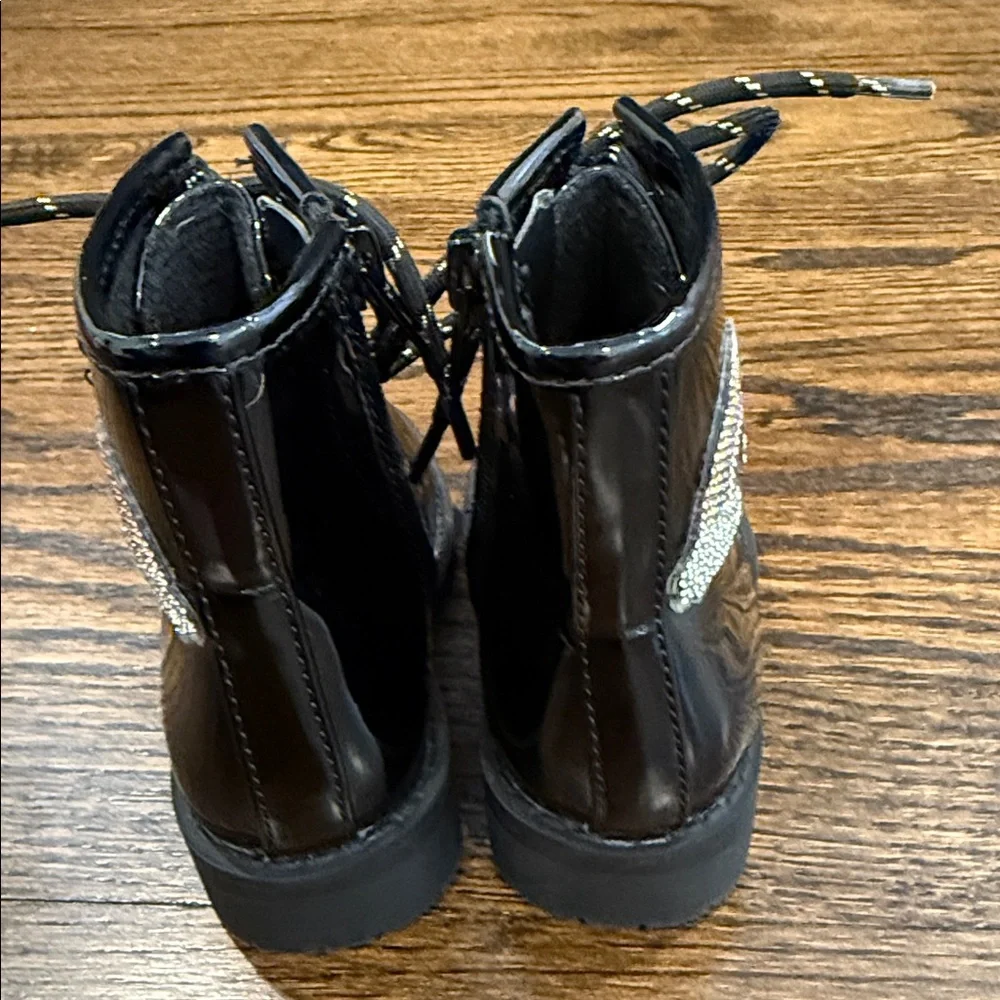 Black Patent Leather Kids Boots with Rainbow Detail